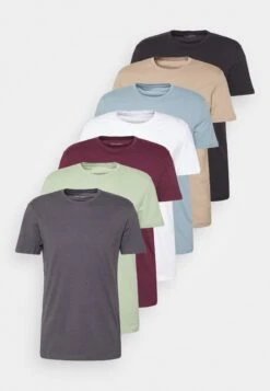 Pier One 7 Pack - T-Shirt Basic - Black/Green/Bordeaux