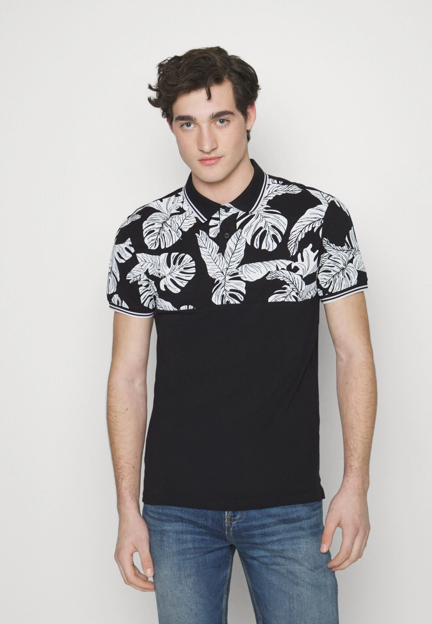 Pier One Yoke Mono- Poloshirt - Black/White 1 Pier One Yoke Mono- Poloshirt - Black/White