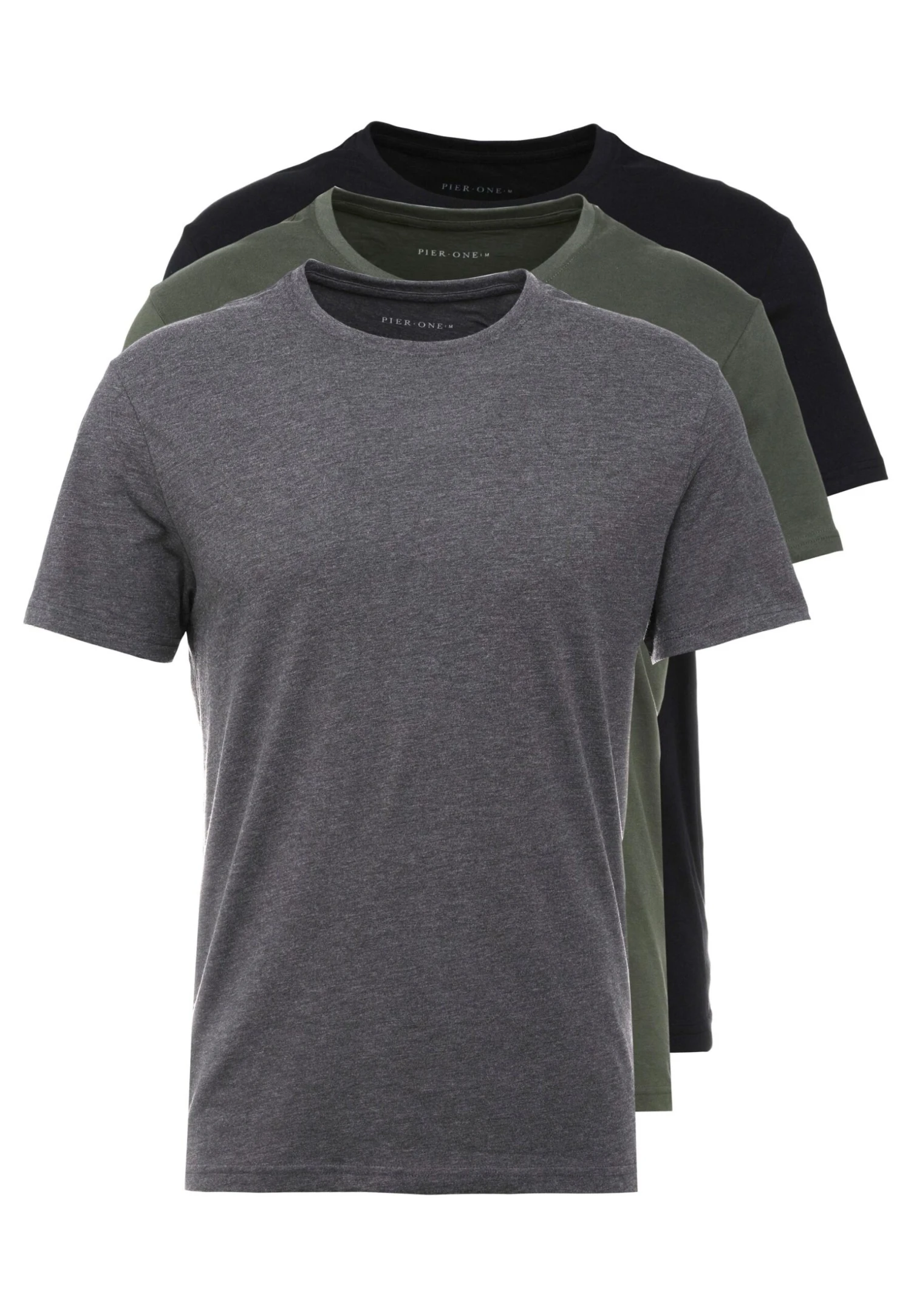 Pier One 3 Pack - T-Shirt Basic - Black/Grey/Green 6 Pier One 3 Pack - T-Shirt Basic - Black/Grey/Green - Afbeelding 6